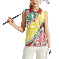 Hawaiian Quilt Pattern Women Sleeveless Polo Shirt Special Color Mixed - Polynesian Pride