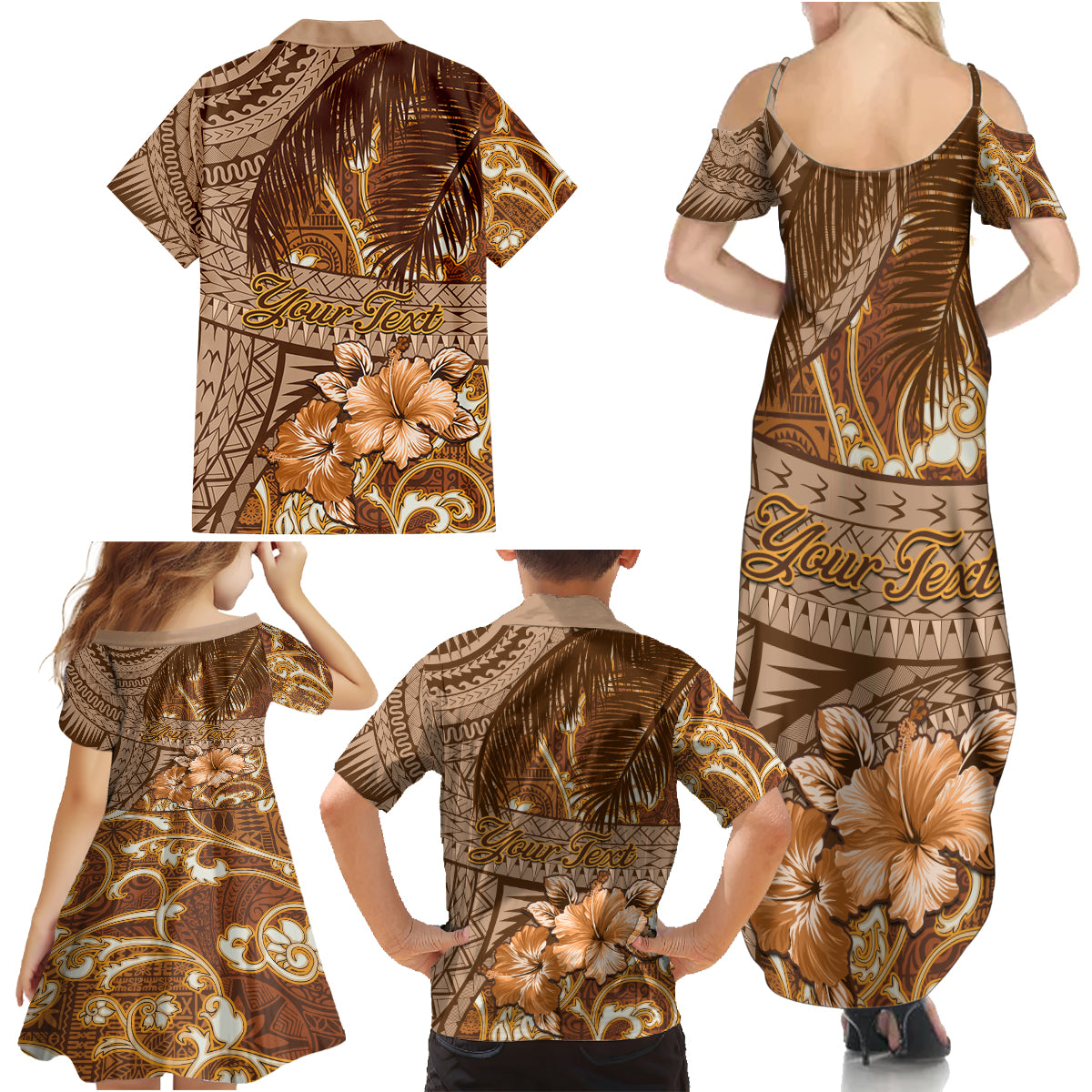 Personalised Fiji Masi Family Matching Summer Maxi Dress and Hawaiian Shirt Bula Fijian Masi Tapa Vintage Style LT01 - Polynesian Pride