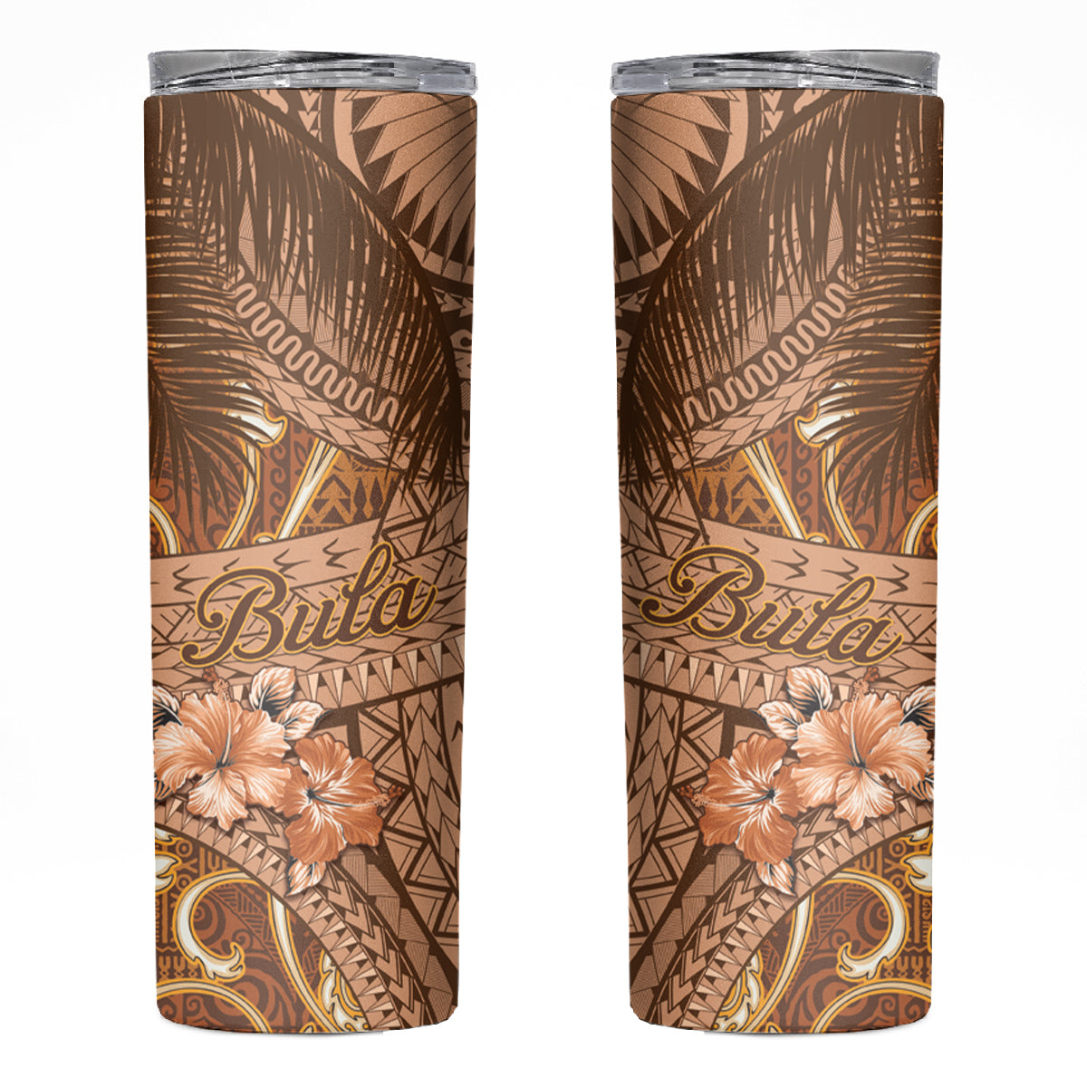 Personalised Fiji Masi Skinny Tumbler Bula Fijian Masi Tapa Vintage Style