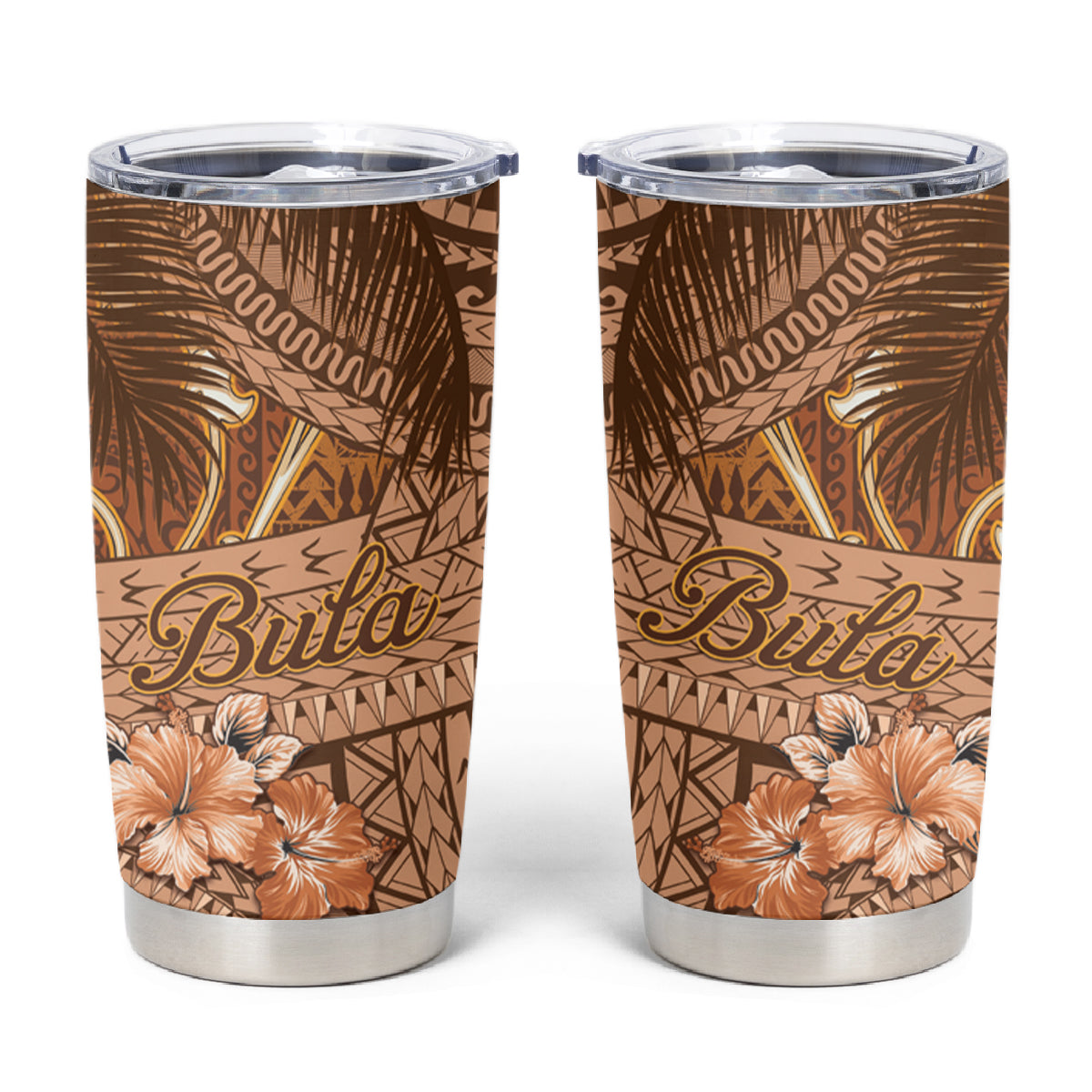 Personalised Fiji Masi Tumbler Cup Bula Fijian Masi Tapa Vintage Style