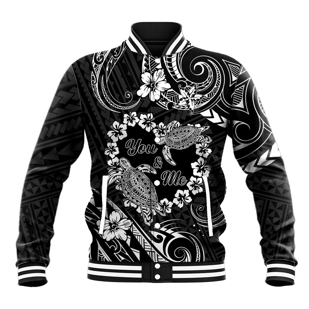 Polynesian Turtle Valentine Baseball Jacket You And Me Hibiscus Heart LT01 Unisex Black - Polynesian Pride