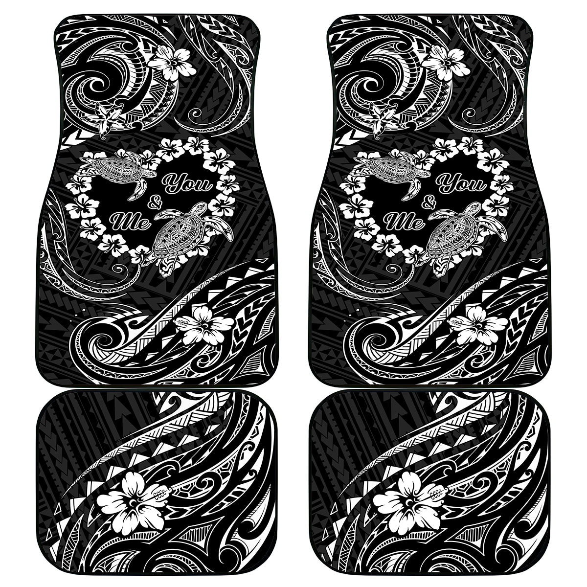 Polynesian Turtle Valentine Car Mats You And Me Hibiscus Heart LT01 Black - Polynesian Pride