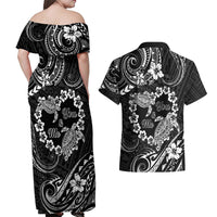 Polynesian Turtle Valentine Couples Matching Off Shoulder Maxi Dress and Hawaiian Shirt You And Me Hibiscus Heart LT01 - Polynesian Pride