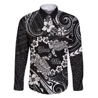 Polynesian Turtle Valentine Family Matching Long Sleeve Bodycon Dress and Hawaiian Shirt You And Me Hibiscus Heart LT01 Dad's Shirt - Long Sleeve Black - Polynesian Pride