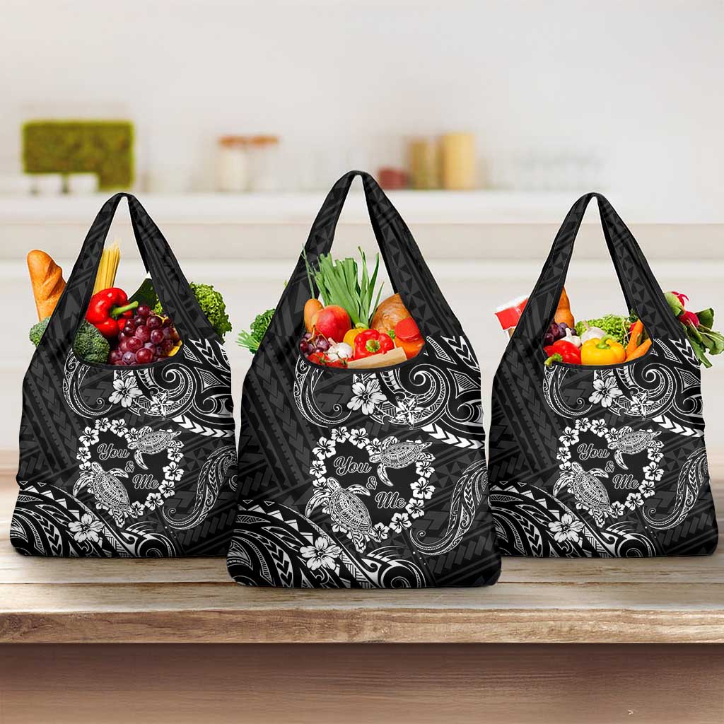 Polynesian Turtle Valentine Grocery Bag You And Me Hibiscus Heart LT01 3-pack One Size Black - Polynesian Pride