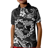 Polynesian Turtle Valentine Kid Polo Shirt You And Me Hibiscus Heart LT01 Kid Black - Polynesian Pride