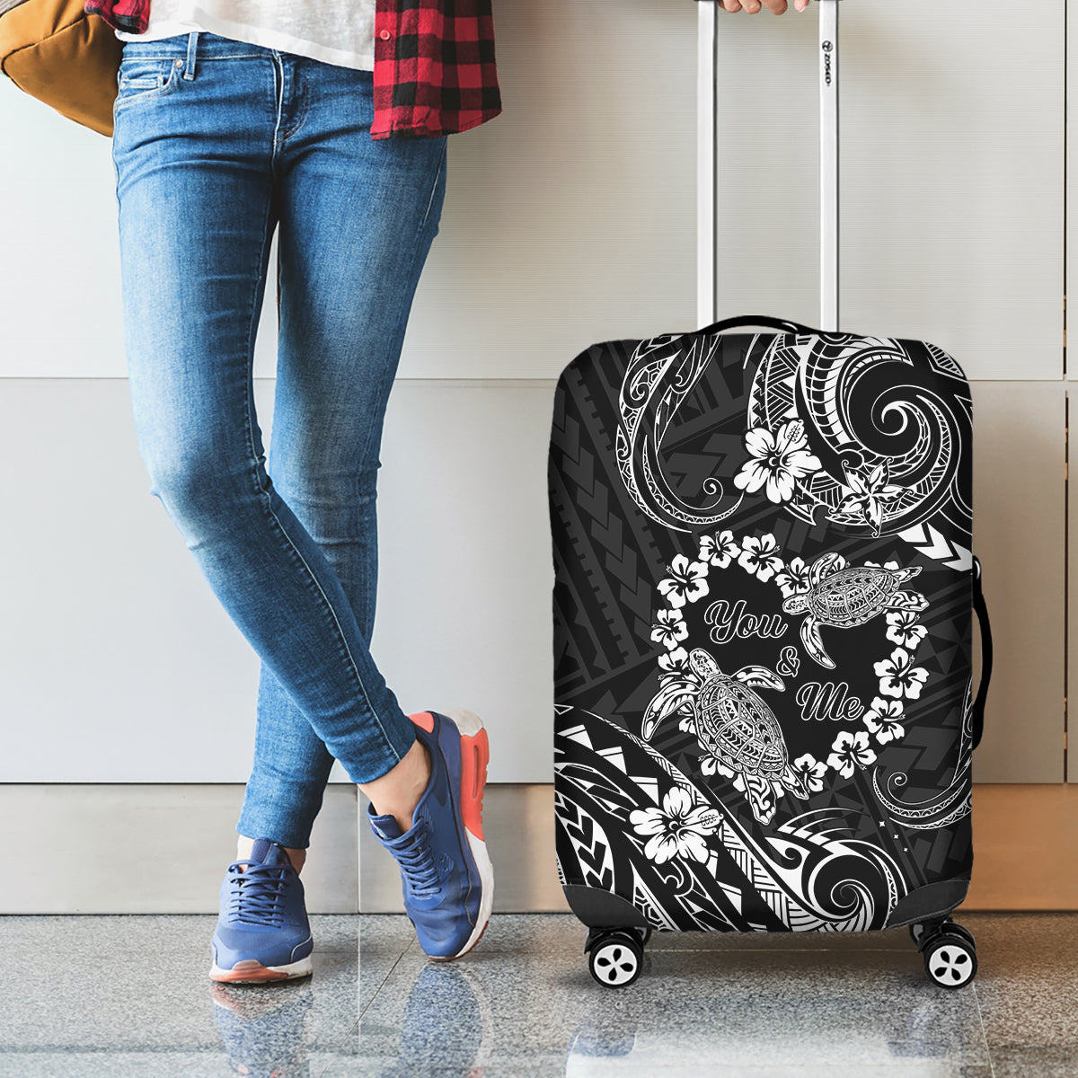 Polynesian Turtle Valentine Luggage Cover You And Me Hibiscus Heart LT01 - Polynesian Pride