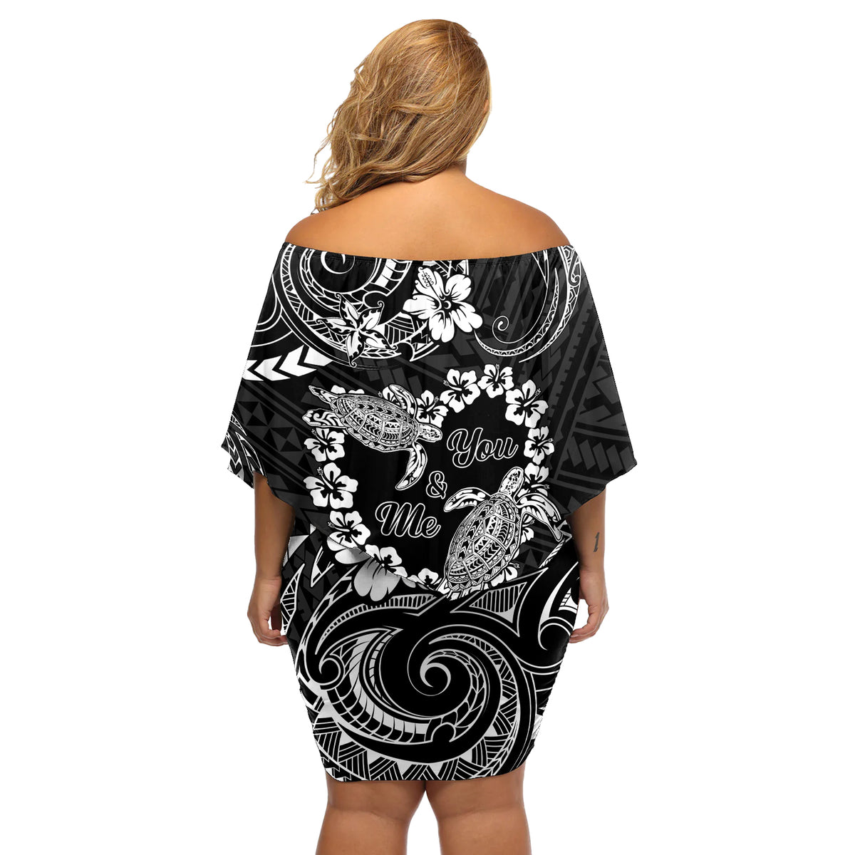 Polynesian Turtle Valentine Off Shoulder Short Dress You And Me Hibiscus Heart LT01 - Polynesian Pride