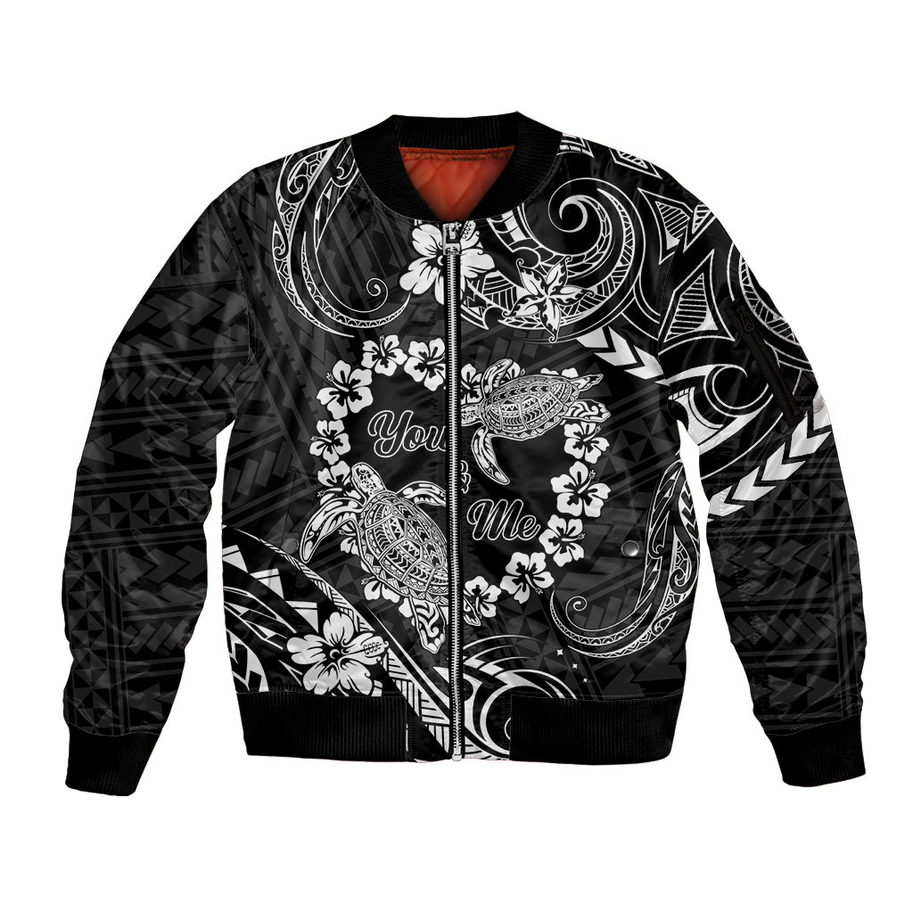 Polynesian Turtle Valentine Sleeve Zip Bomber Jacket You And Me Hibiscus Heart LT01 Unisex Black - Polynesian Pride