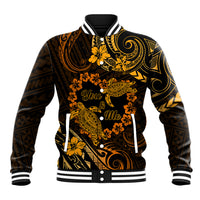 Polynesian Turtle Valentine Baseball Jacket You And Me Gold Hibiscus Heart LT01 Unisex Gold - Polynesian Pride