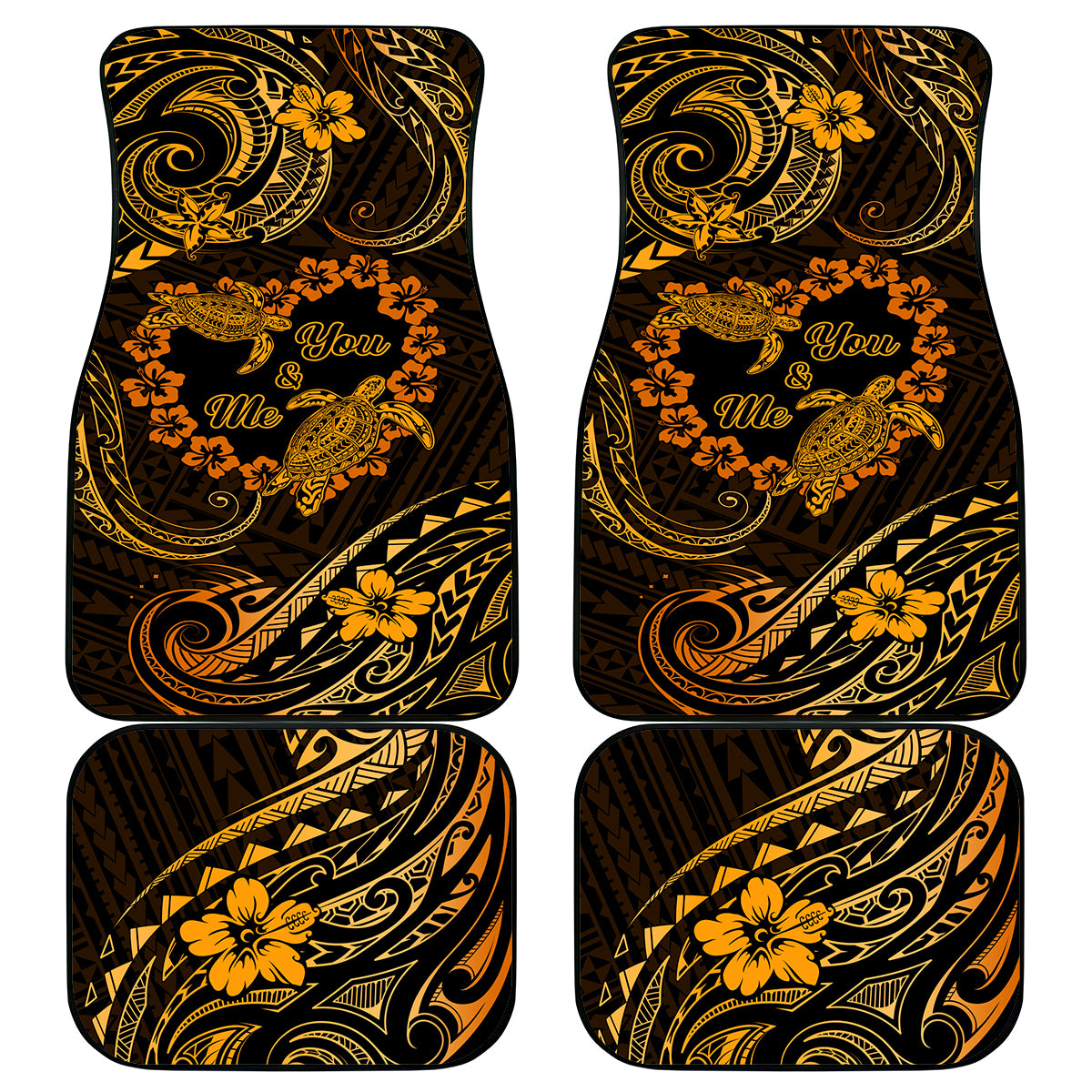 Polynesian Turtle Valentine Car Mats You And Me Gold Hibiscus Heart LT01 Gold - Polynesian Pride