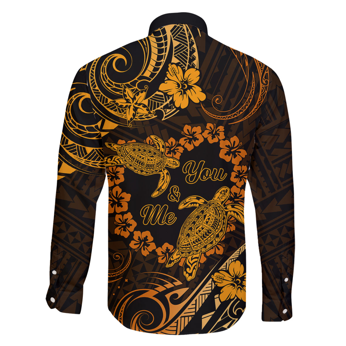 Polynesian Turtle Valentine Family Matching Off Shoulder Short Dress and Hawaiian Shirt You And Me Gold Hibiscus Heart LT01 - Polynesian Pride