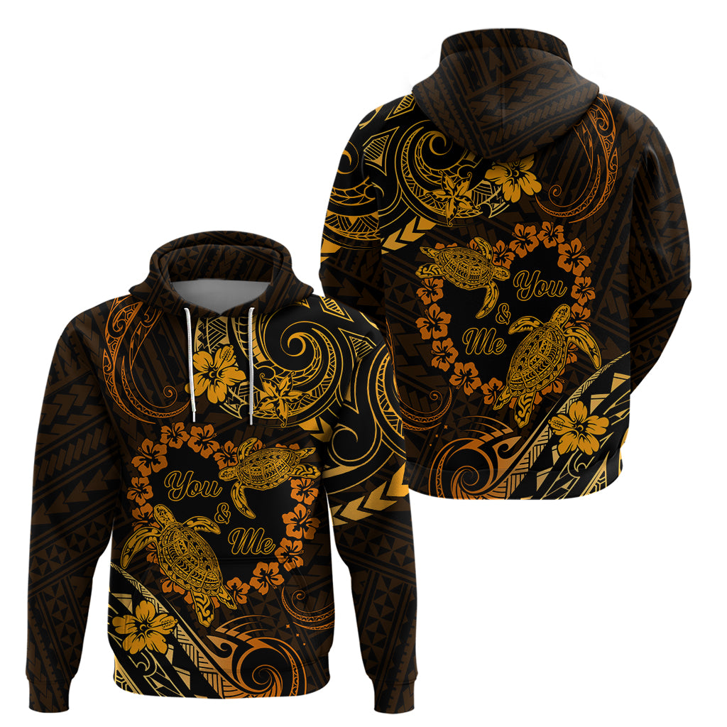 Polynesian Turtle Valentine Hoodie You And Me Gold Hibiscus Heart LT01 - Polynesian Pride