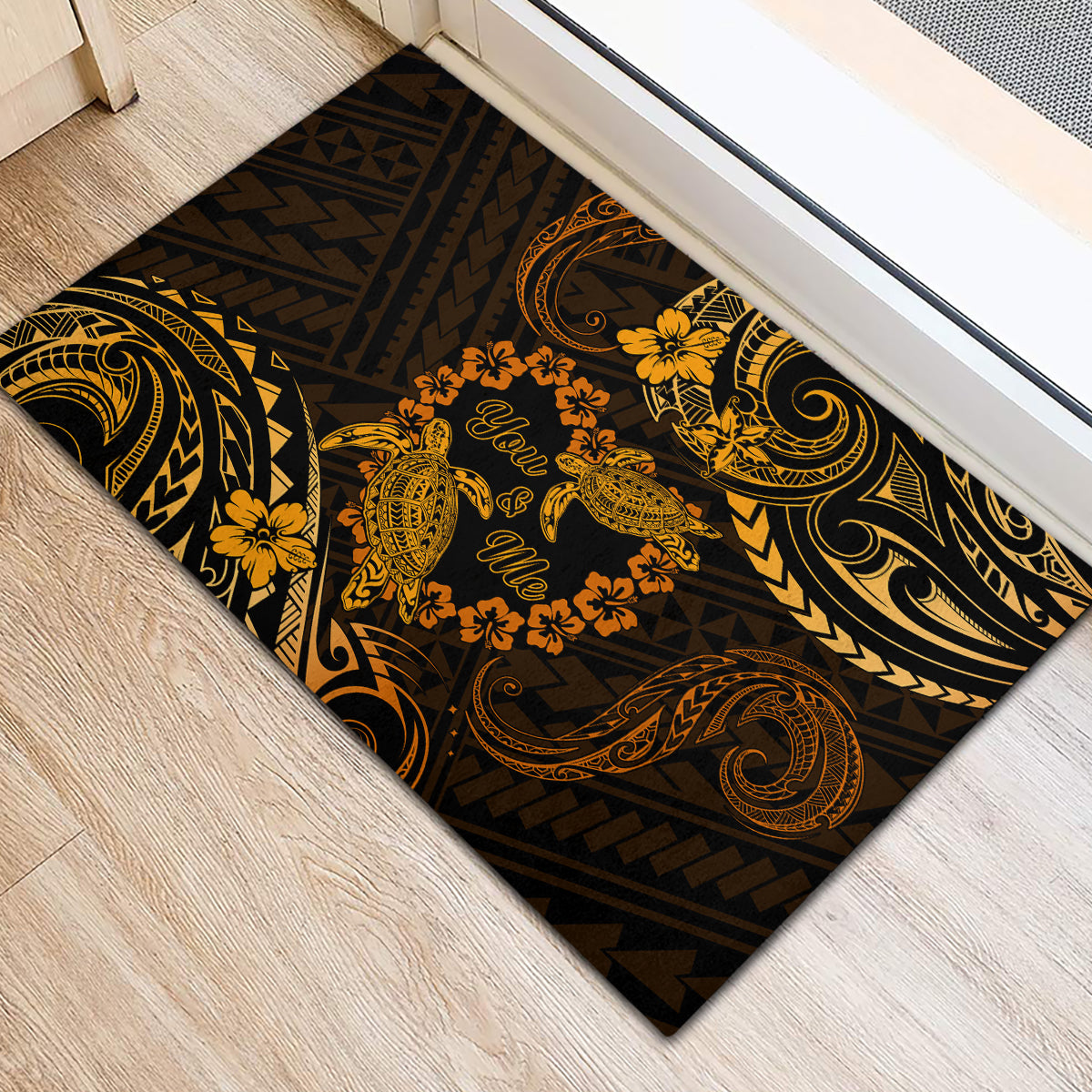 Polynesian Turtle Valentine Rubber Doormat You And Me Gold Hibiscus Heart LT01 - Polynesian Pride