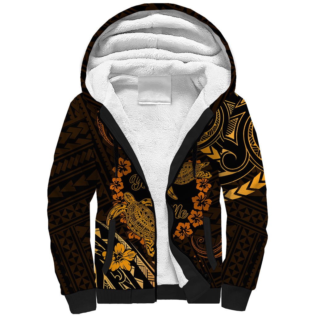 Polynesian Turtle Valentine Sherpa Hoodie You And Me Gold Hibiscus Heart LT01 Unisex Gold - Polynesian Pride