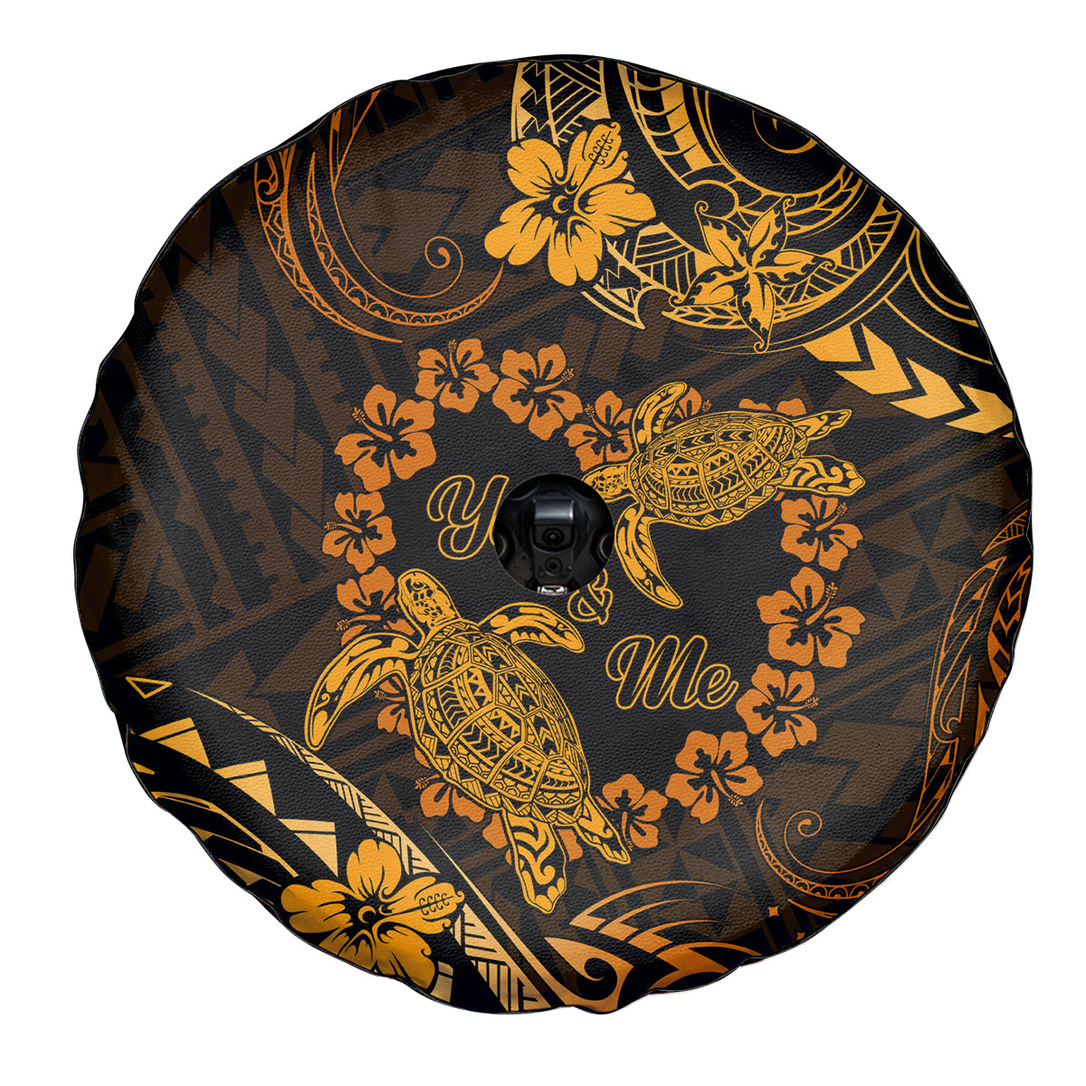Polynesian Turtle Valentine Spare Tire Cover You And Me Gold Hibiscus Heart LT01 - Polynesian Pride