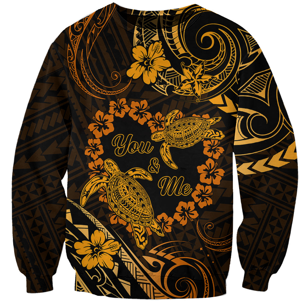 Polynesian Turtle Valentine Sweatshirt You And Me Gold Hibiscus Heart LT01 Unisex Gold - Polynesian Pride