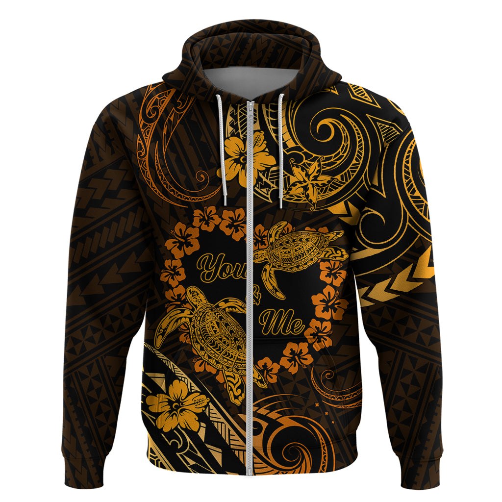 Polynesian Turtle Valentine Zip Hoodie You And Me Gold Hibiscus Heart LT01 Zip Hoodie Gold - Polynesian Pride