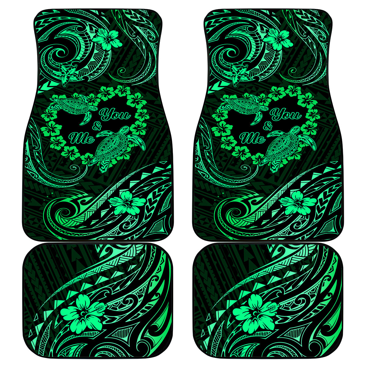 Polynesian Turtle Valentine Car Mats You And Me Green Hibiscus Heart LT01 Green - Polynesian Pride