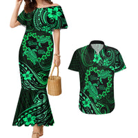 Polynesian Turtle Valentine Couples Matching Mermaid Dress and Hawaiian Shirt You And Me Green Hibiscus Heart LT01 Green - Polynesian Pride