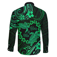 Polynesian Turtle Valentine Family Matching Off Shoulder Long Sleeve Dress and Hawaiian Shirt You And Me Green Hibiscus Heart LT01 - Polynesian Pride