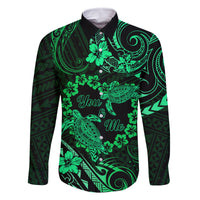 Polynesian Turtle Valentine Family Matching Off Shoulder Maxi Dress and Hawaiian Shirt You And Me Green Hibiscus Heart LT01 Dad's Shirt - Long Sleeve Green - Polynesian Pride