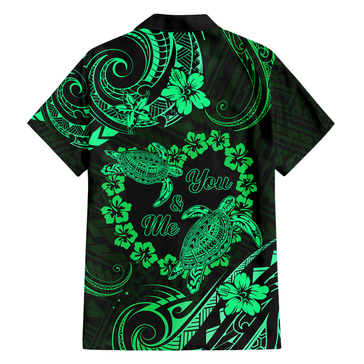 Polynesian Turtle Valentine Family Matching Tank Maxi Dress and Hawaiian Shirt You And Me Green Hibiscus Heart LT01 - Polynesian Pride