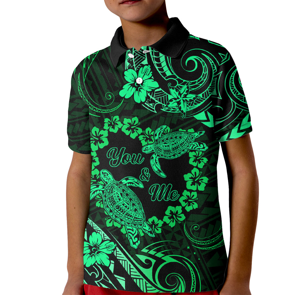 Polynesian Turtle Valentine Kid Polo Shirt You And Me Green Hibiscus Heart LT01 Kid Green - Polynesian Pride