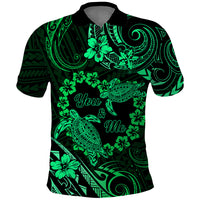 Polynesian Turtle Valentine Polo Shirt You And Me Green Hibiscus Heart LT01 Green - Polynesian Pride