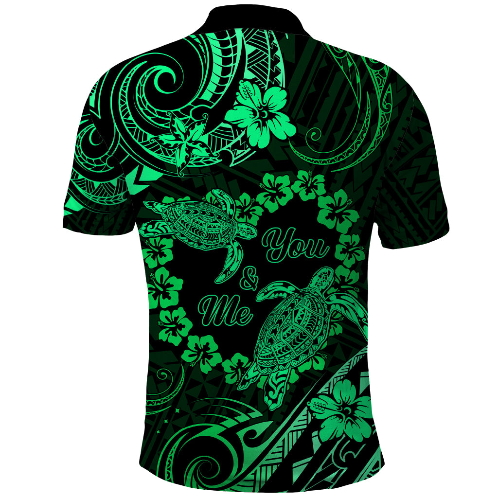 Polynesian Turtle Valentine Polo Shirt You And Me Green Hibiscus Heart LT01 - Polynesian Pride