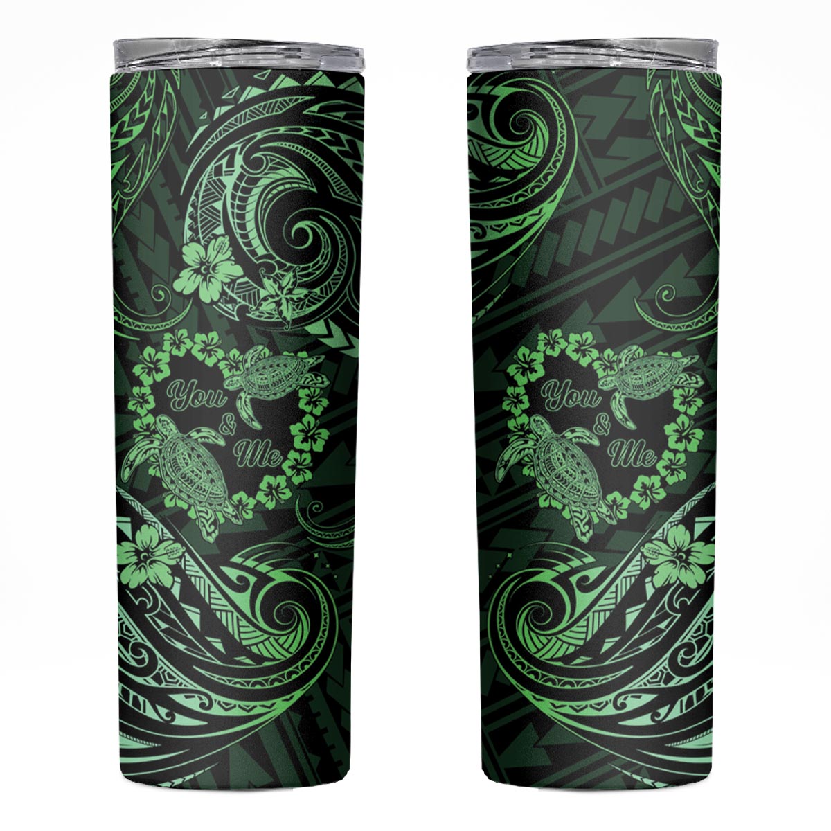 Polynesian Turtle Valentine Skinny Tumbler You And Me Green Hibiscus Heart