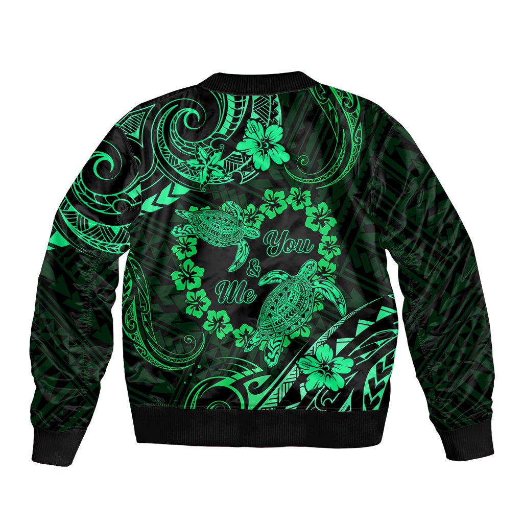 Polynesian Turtle Valentine Sleeve Zip Bomber Jacket You And Me Green Hibiscus Heart LT01 - Polynesian Pride