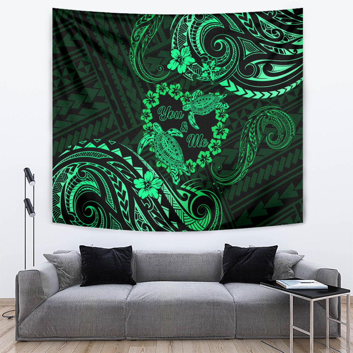Polynesian Turtle Valentine Tapestry You And Me Green Hibiscus Heart LT01 - Polynesian Pride