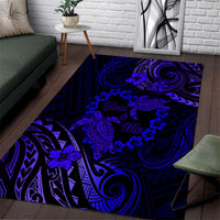 Polynesian Turtle Valentine Area Rug You And Me Navy Blue Hibiscus Heart LT01 Blue - Polynesian Pride