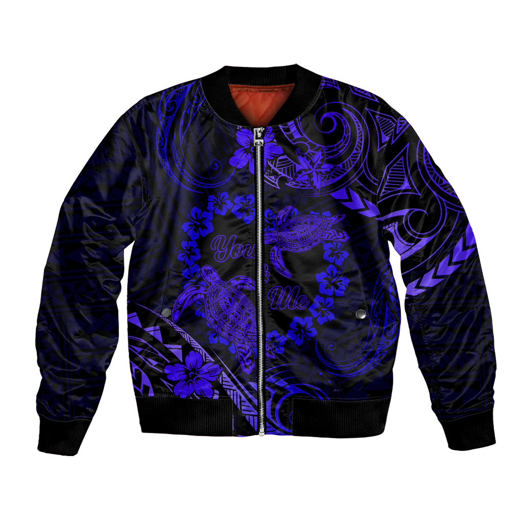 Polynesian Turtle Valentine Bomber Jacket You And Me Navy Blue Hibiscus Heart LT01 Unisex Blue - Polynesian Pride