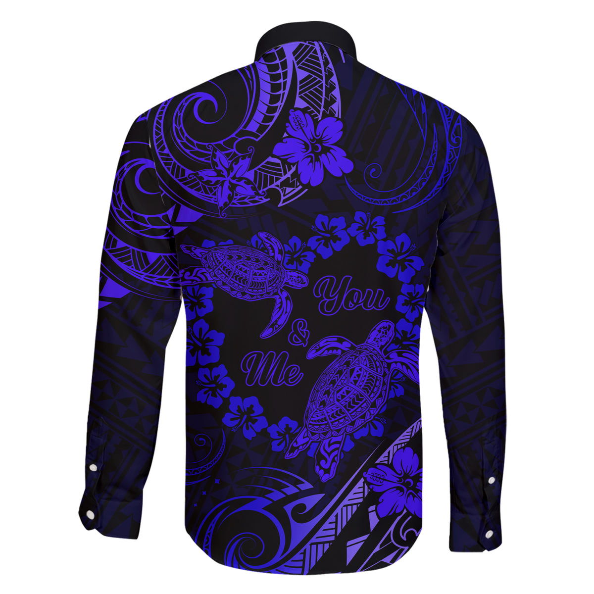 Polynesian Turtle Valentine Family Matching Short Sleeve Bodycon Dress and Hawaiian Shirt You And Me Navy Blue Hibiscus Heart LT01 - Polynesian Pride