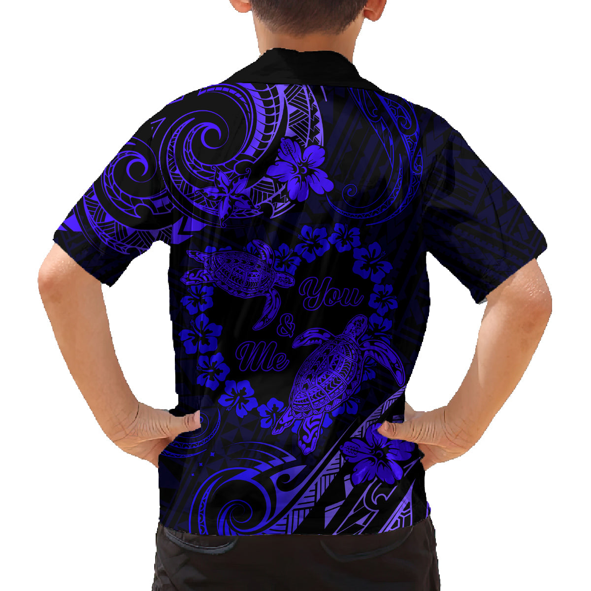Polynesian Turtle Valentine Family Matching Tank Maxi Dress and Hawaiian Shirt You And Me Navy Blue Hibiscus Heart LT01 - Polynesian Pride