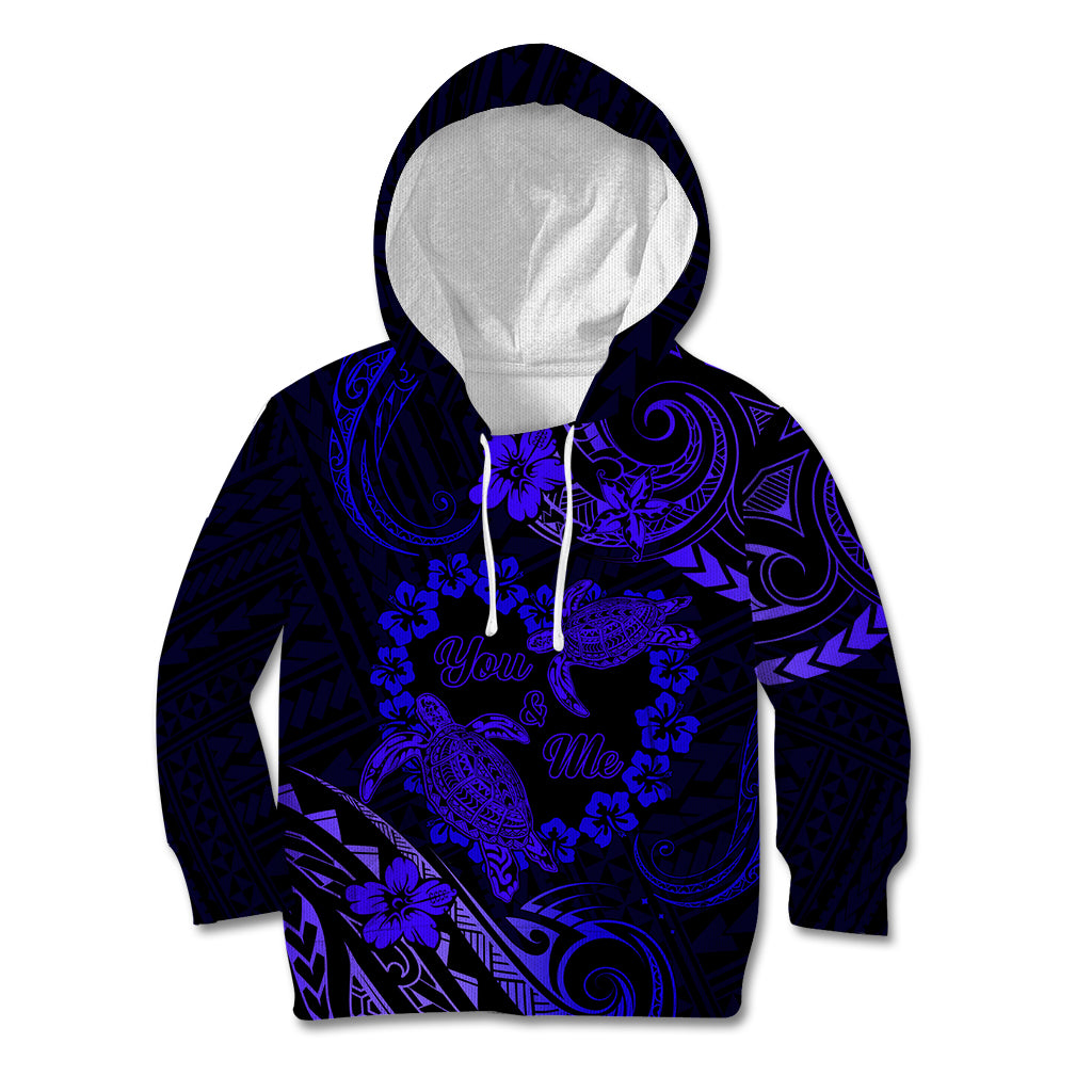 Polynesian Turtle Valentine Kid Hoodie You And Me Navy Blue Hibiscus Heart LT01 Hoodie Blue - Polynesian Pride