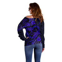 Polynesian Turtle Valentine Off Shoulder Sweater You And Me Navy Blue Hibiscus Heart LT01 - Polynesian Pride