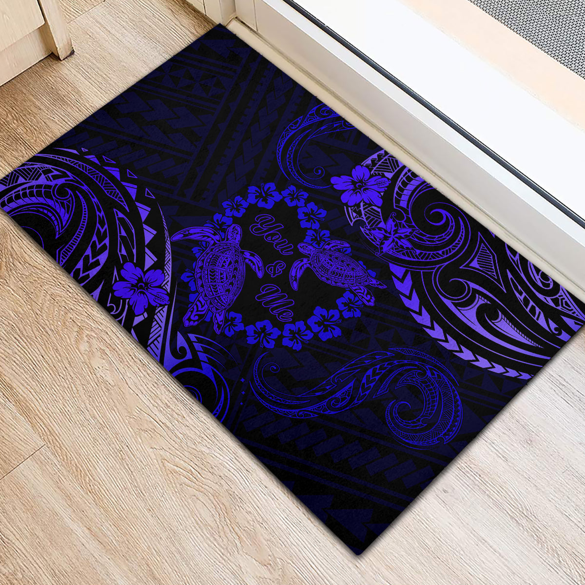 Polynesian Turtle Valentine Rubber Doormat You And Me Navy Blue Hibiscus Heart LT01 - Polynesian Pride