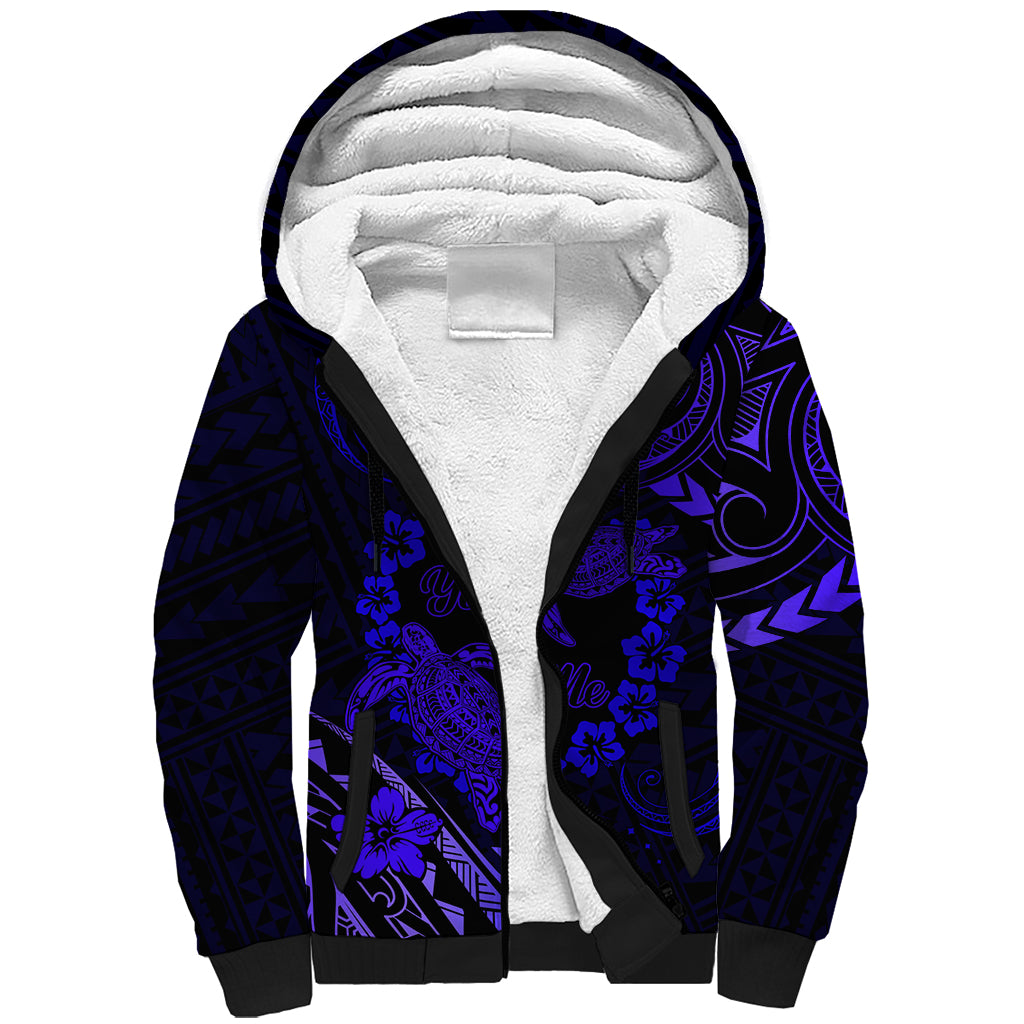 Polynesian Turtle Valentine Sherpa Hoodie You And Me Navy Blue Hibiscus Heart LT01 Unisex Blue - Polynesian Pride