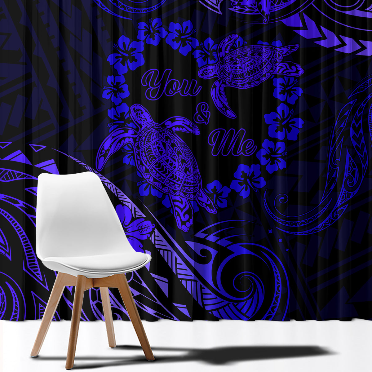 Polynesian Turtle Valentine Window Curtain You And Me Navy Blue Hibiscus Heart LT01 - Polynesian Pride
