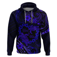 Polynesian Turtle Valentine Zip Hoodie You And Me Navy Blue Hibiscus Heart LT01 Pullover Hoodie Blue - Polynesian Pride