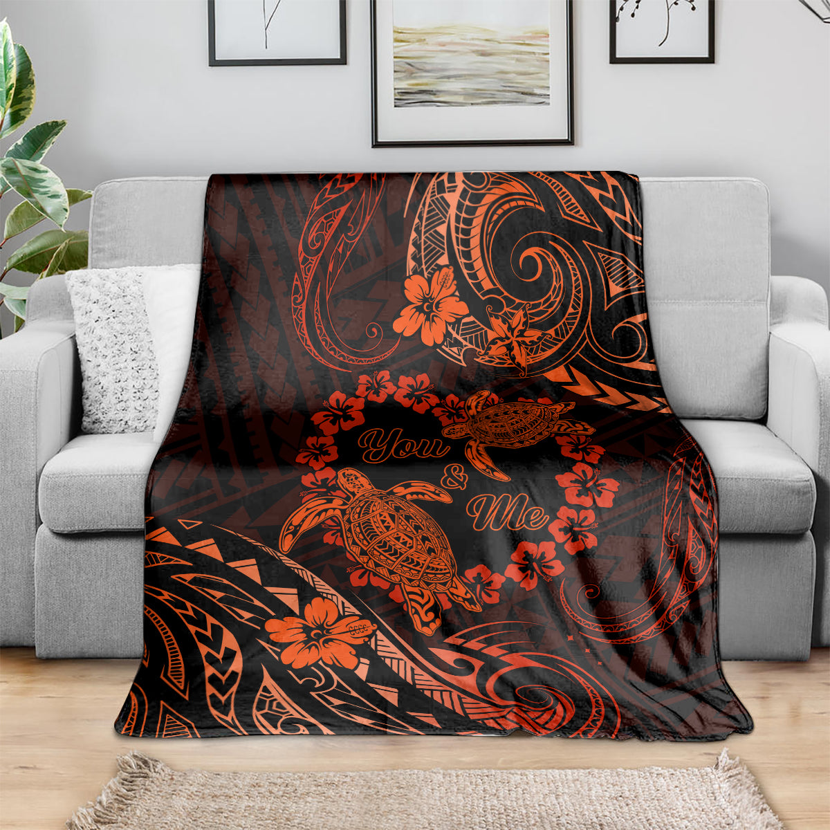 Polynesian Turtle Valentine Blanket You And Me Orange Hibiscus Heart LT01 - Polynesian Pride