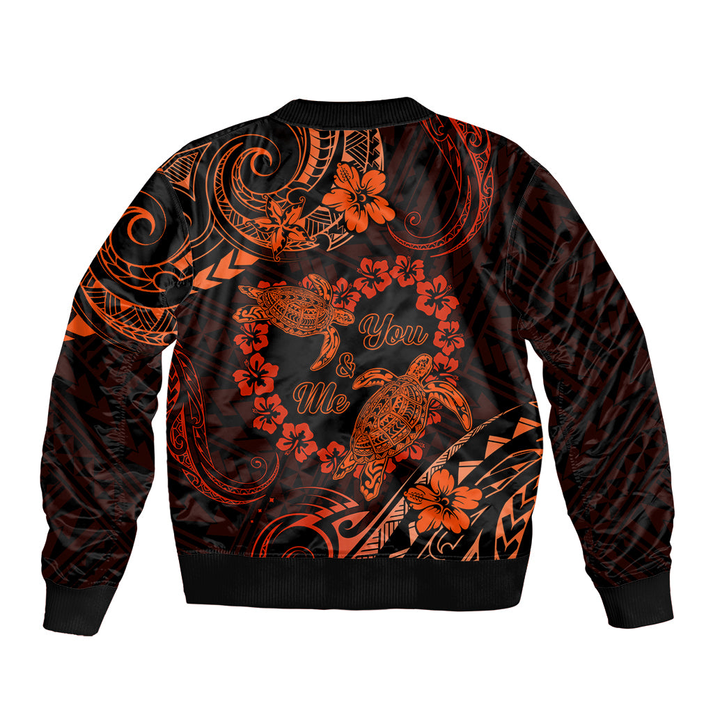 Polynesian Turtle Valentine Bomber Jacket You And Me Orange Hibiscus Heart LT01 - Polynesian Pride