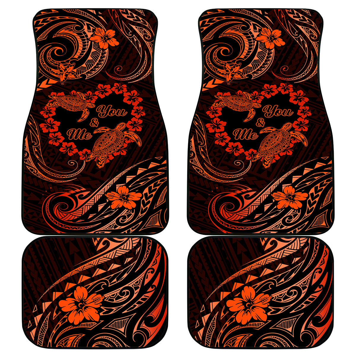 Polynesian Turtle Valentine Car Mats You And Me Orange Hibiscus Heart LT01 Orange - Polynesian Pride