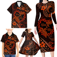 Polynesian Turtle Valentine Family Matching Long Sleeve Bodycon Dress and Hawaiian Shirt You And Me Orange Hibiscus Heart LT01 - Polynesian Pride
