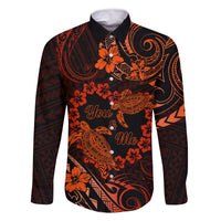 Polynesian Turtle Valentine Family Matching Tank Maxi Dress and Hawaiian Shirt You And Me Orange Hibiscus Heart LT01 Dad's Shirt - Long Sleeve Orange - Polynesian Pride