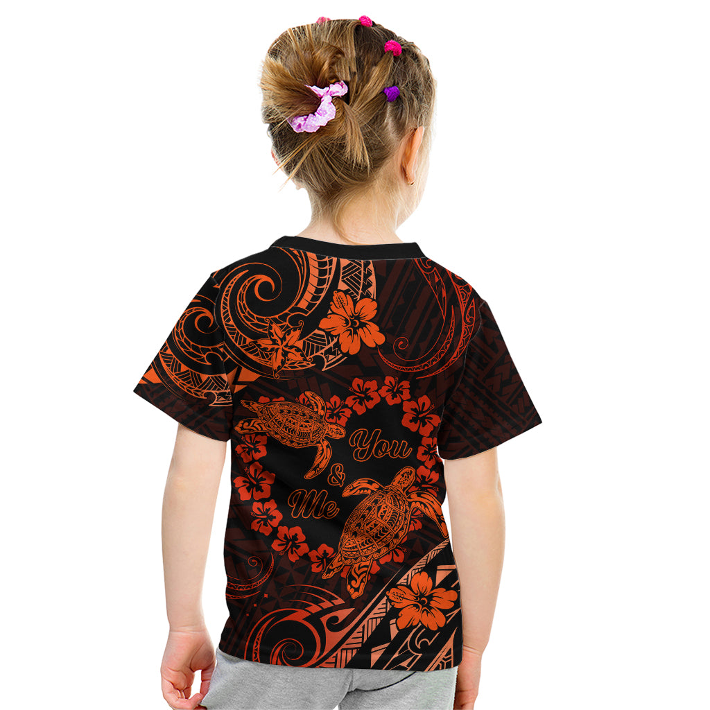 Polynesian Turtle Valentine Kid T Shirt You And Me Orange Hibiscus Heart LT01 - Polynesian Pride