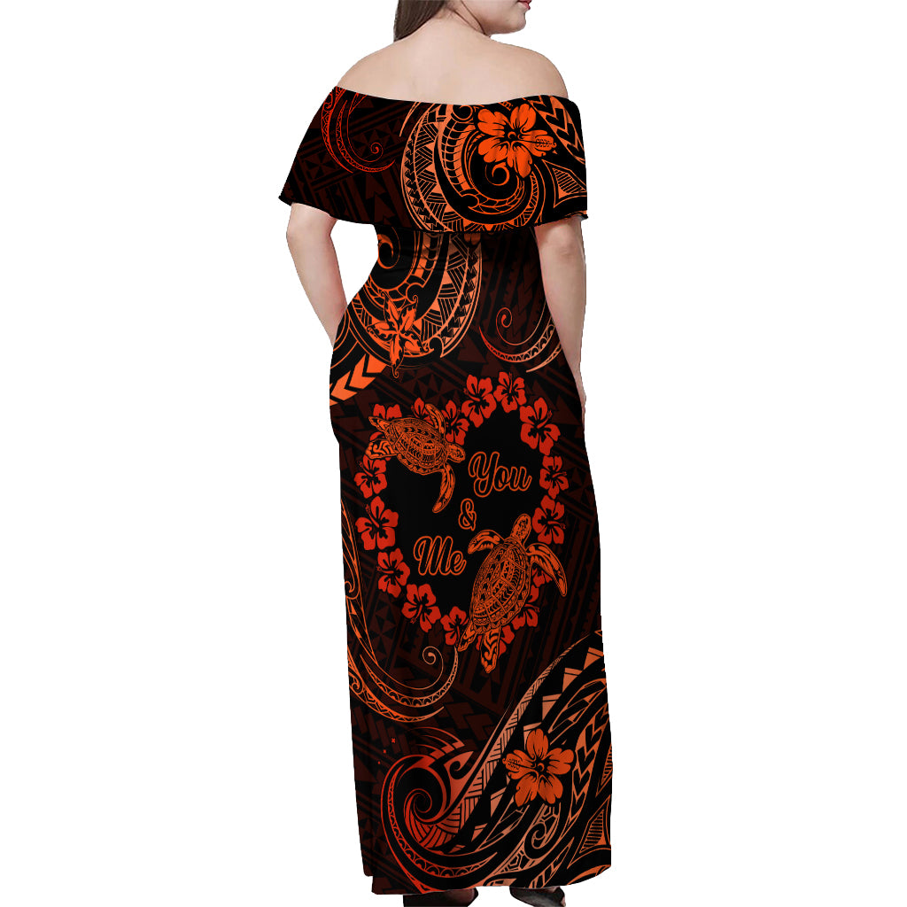 Polynesian Turtle Valentine Off Shoulder Maxi Dress You And Me Orange Hibiscus Heart LT01 - Polynesian Pride